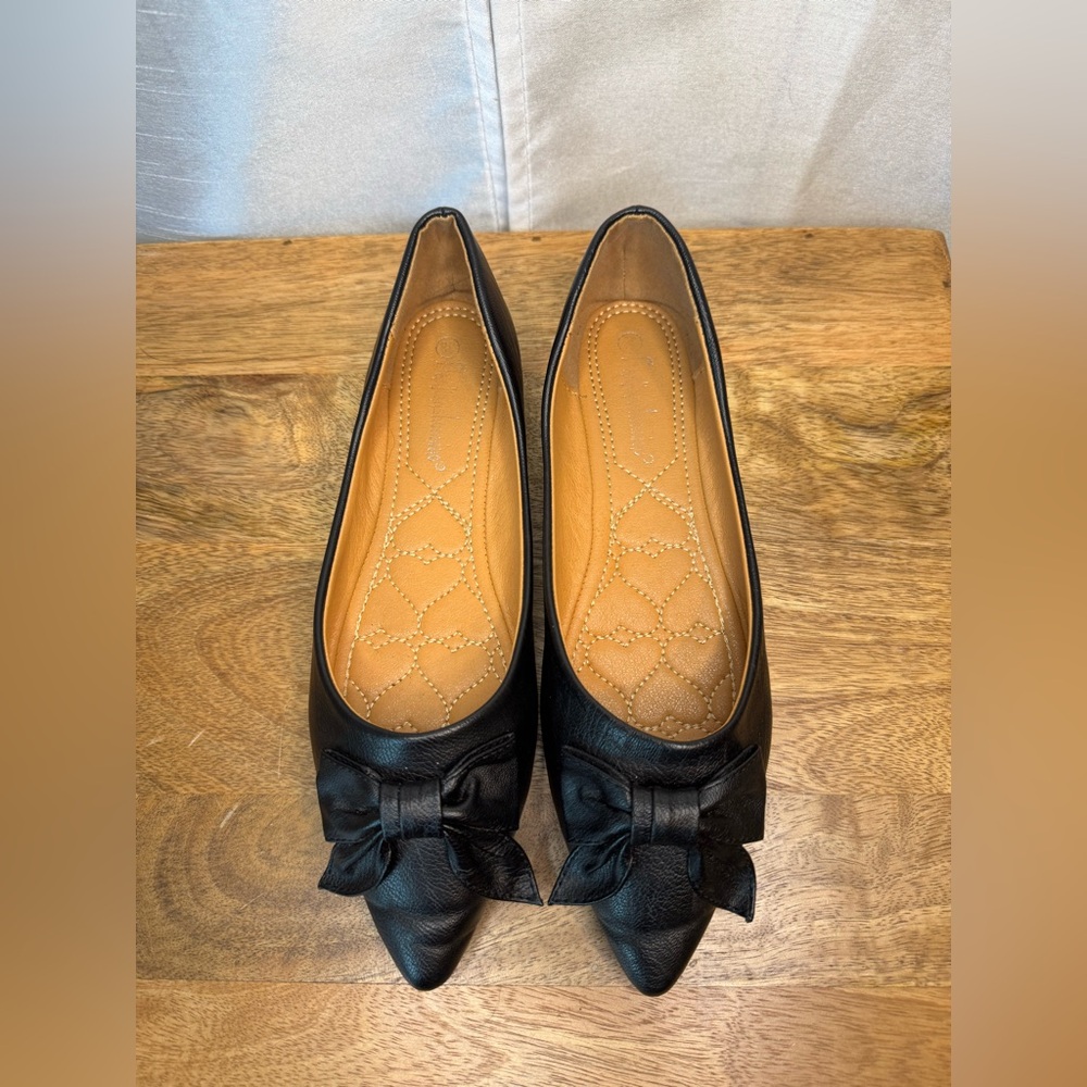Black Pointed-Toe Flats with Bow Detail - Picture 7 of 10